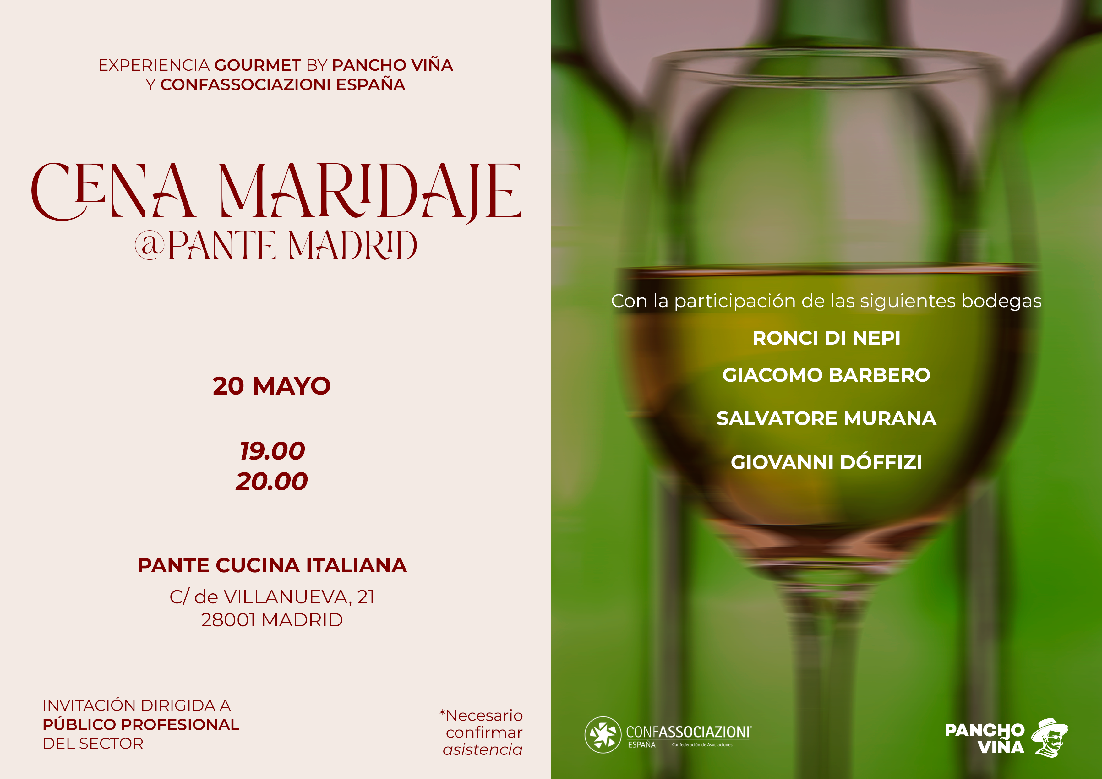 Cena Maridaje @PANTE Madrid . Experiencia Gourmet by Pancho Viña y Confassociazioni España