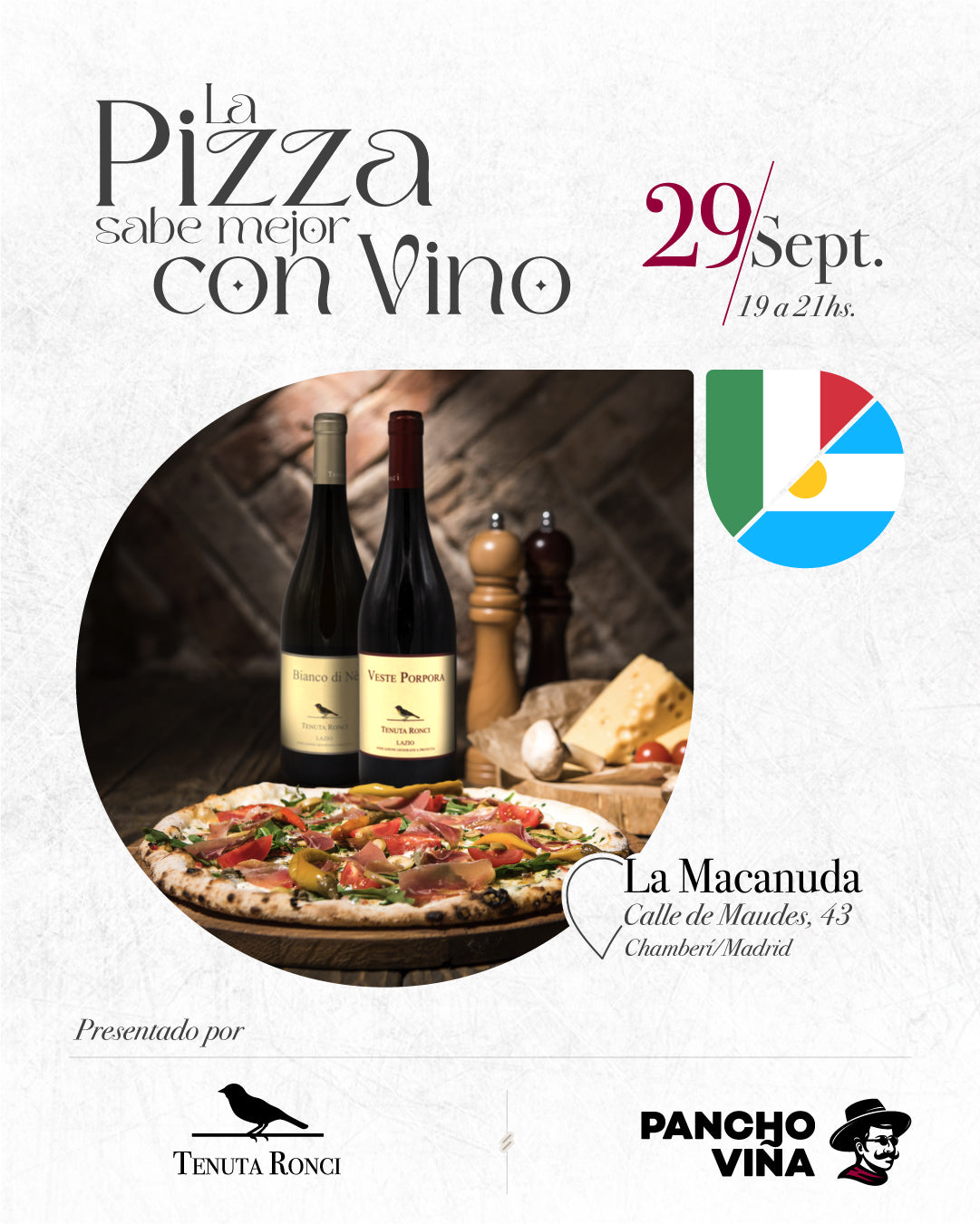 La pizza sabe mejor con vino